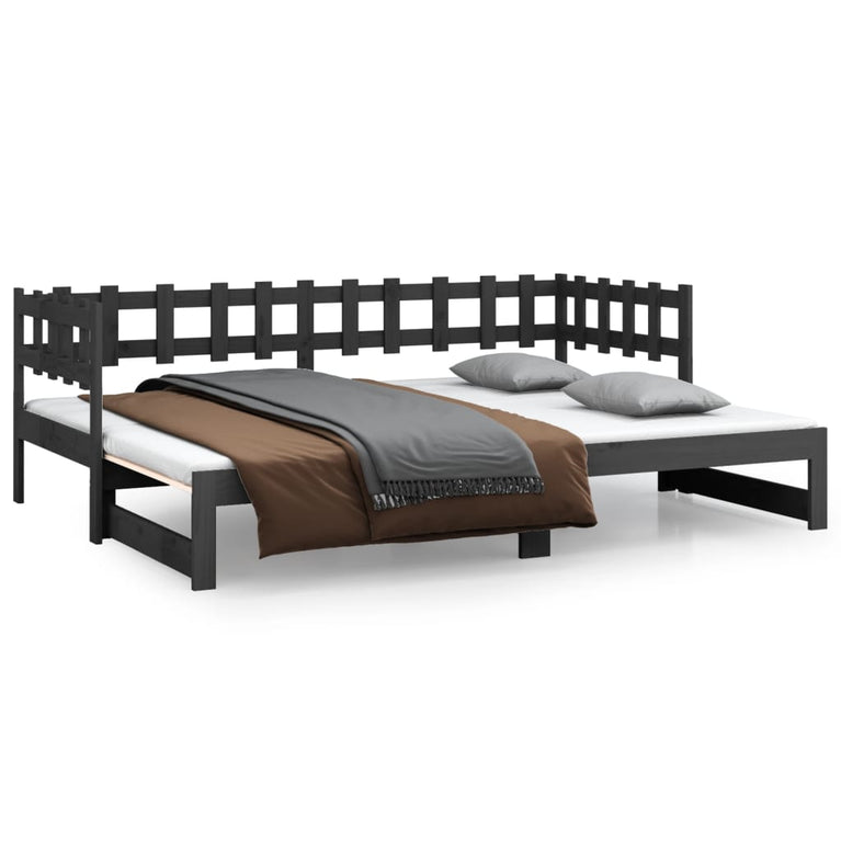Slaapbank uitschuifbaar massief grenenhout grijs 2x(90x200) cm