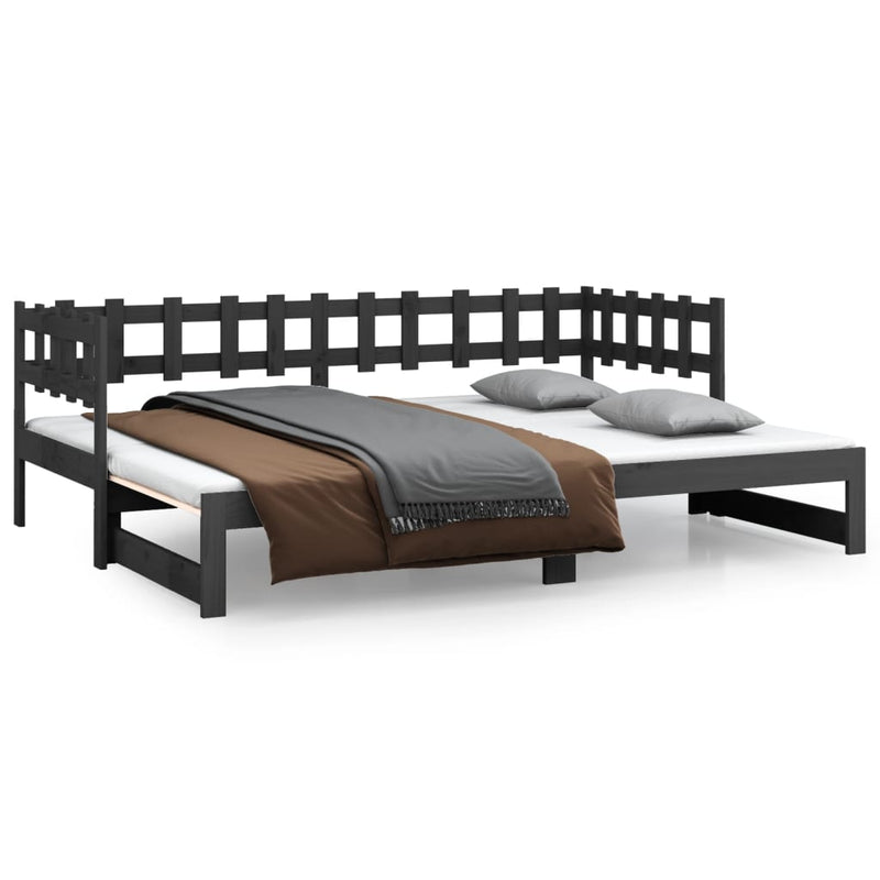 Slaapbank uitschuifbaar massief grenenhout grijs 2x(90x200) cm