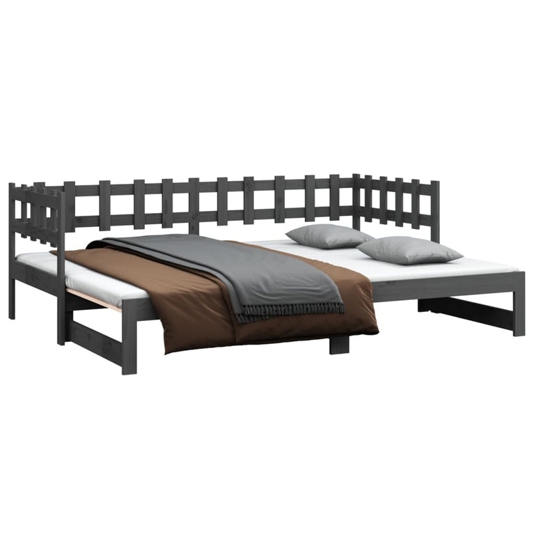 Slaapbank uitschuifbaar massief grenenhout grijs 2x(90x200) cm