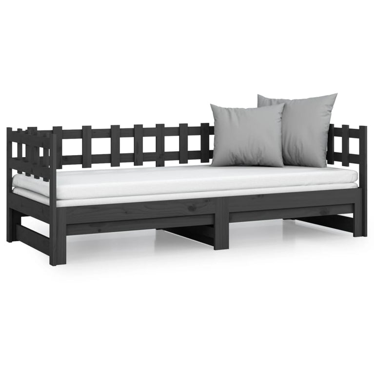 Slaapbank uitschuifbaar massief grenenhout grijs 2x(90x200) cm