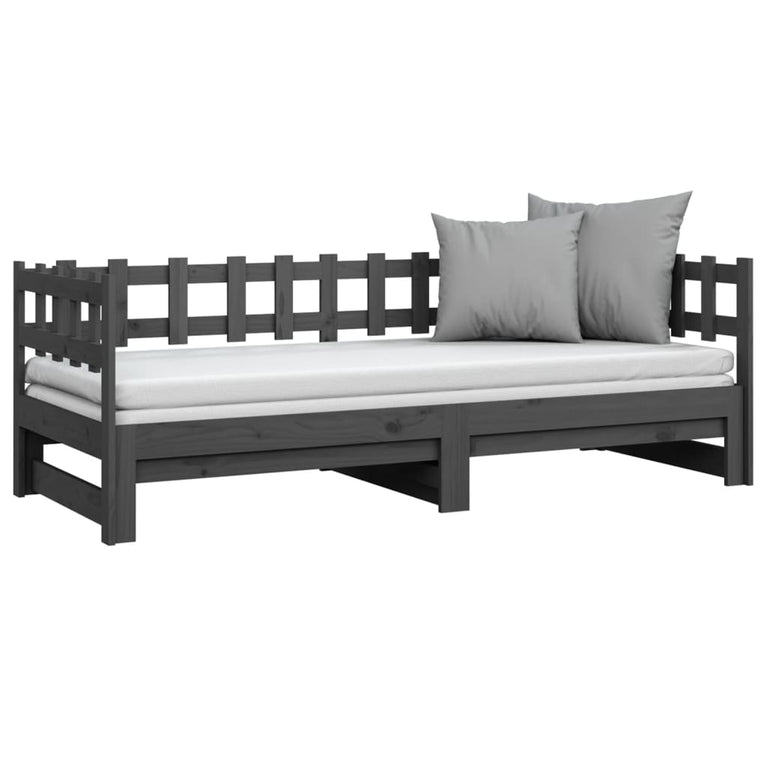 Slaapbank uitschuifbaar massief grenenhout grijs 2x(90x200) cm