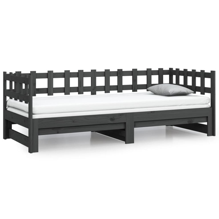 Slaapbank uitschuifbaar massief grenenhout grijs 2x(90x200) cm