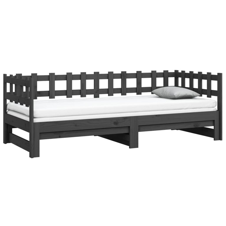 Slaapbank uitschuifbaar massief grenenhout grijs 2x(90x200) cm