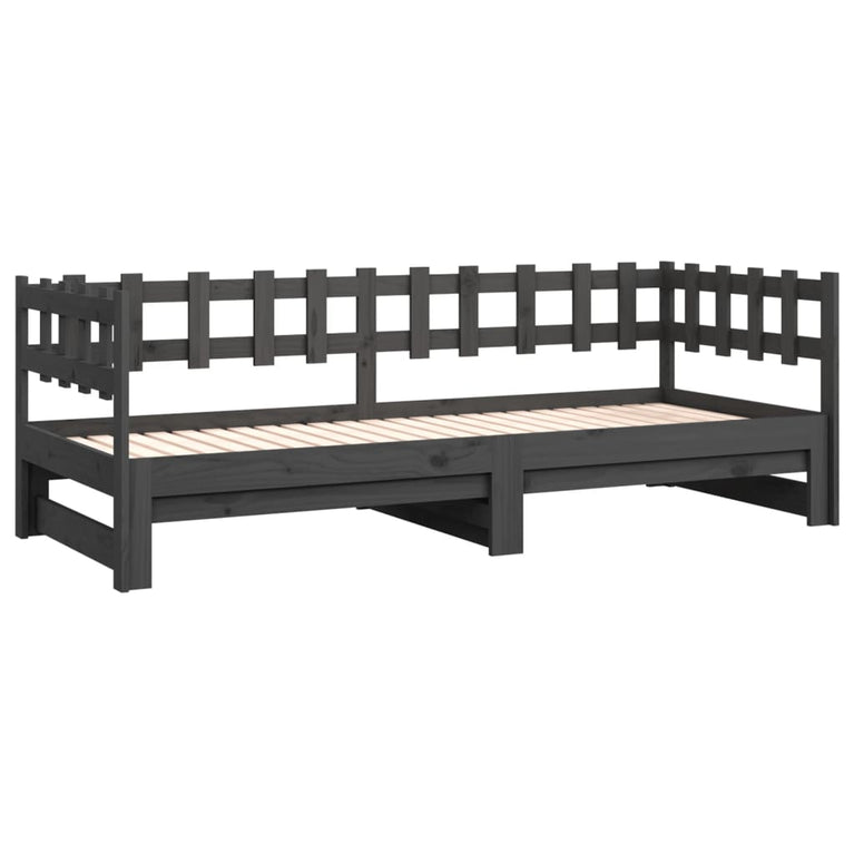 Slaapbank uitschuifbaar massief grenenhout grijs 2x(90x200) cm