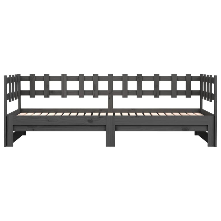 Slaapbank uitschuifbaar massief grenenhout grijs 2x(90x200) cm
