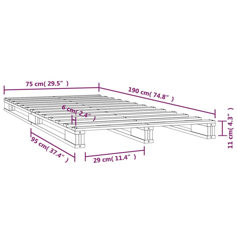 Palletbed massief grenenhout wit 75x190 cm