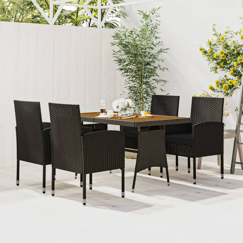 5-delige Tuinset poly rattan zwart