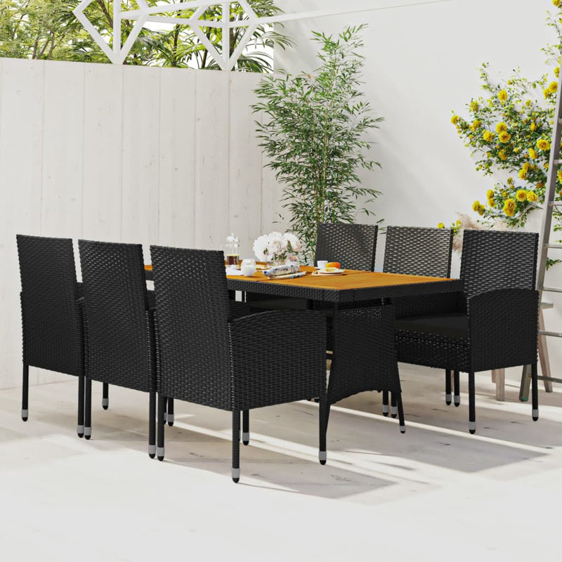 7-delige Tuinset poly rattan zwart
