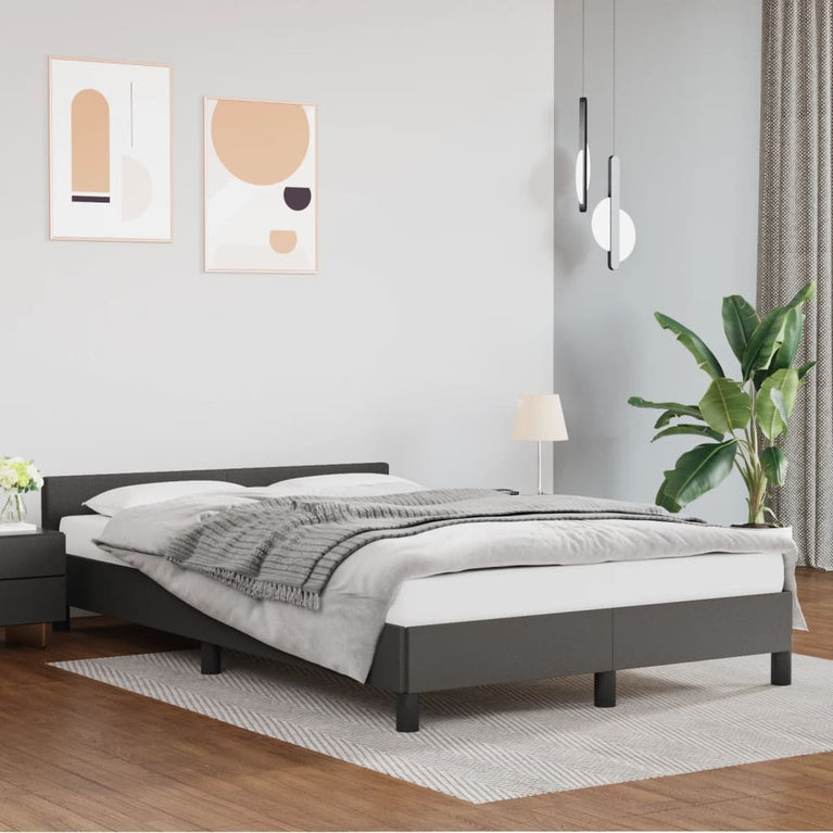Bedframe met hoofdbord kunstleer grijs 120x200 cm