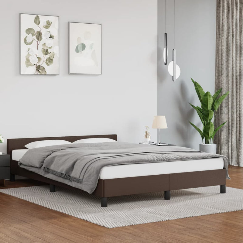 Bedframe met hoofdbord kunstleer bruin 140x190 cm