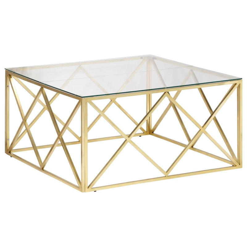 Salontafel roestvrijstaal en gehard glas goudkleurig