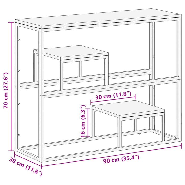 Wandtafel roestvrij staal en massief acaciahout zilverkleurig