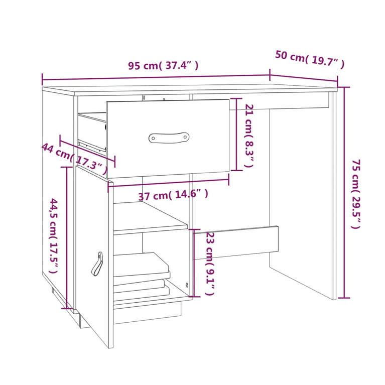 Bureau 95x50x75 cm massief grenenhout