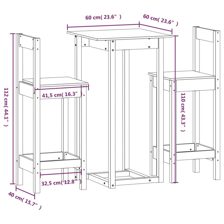 3-delige Barset massief grenenhout