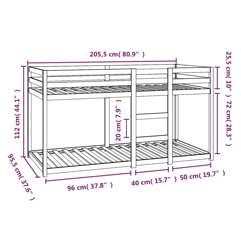 Stapelbed massief grenenhout honingbruin 90x200 cm