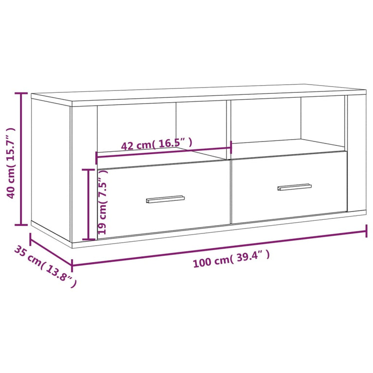 Tv-meubel 100x35x40 cm bewerkt hout zwart