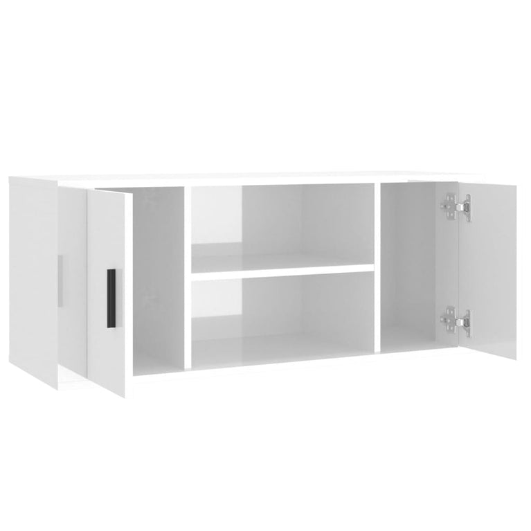 Tv-meubel 100x35x40 cm bewerkt hout hoogglans wit