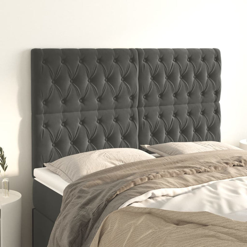 Hoofdborden 4 st 72x7x78/88 cm fluweel donkergrijs