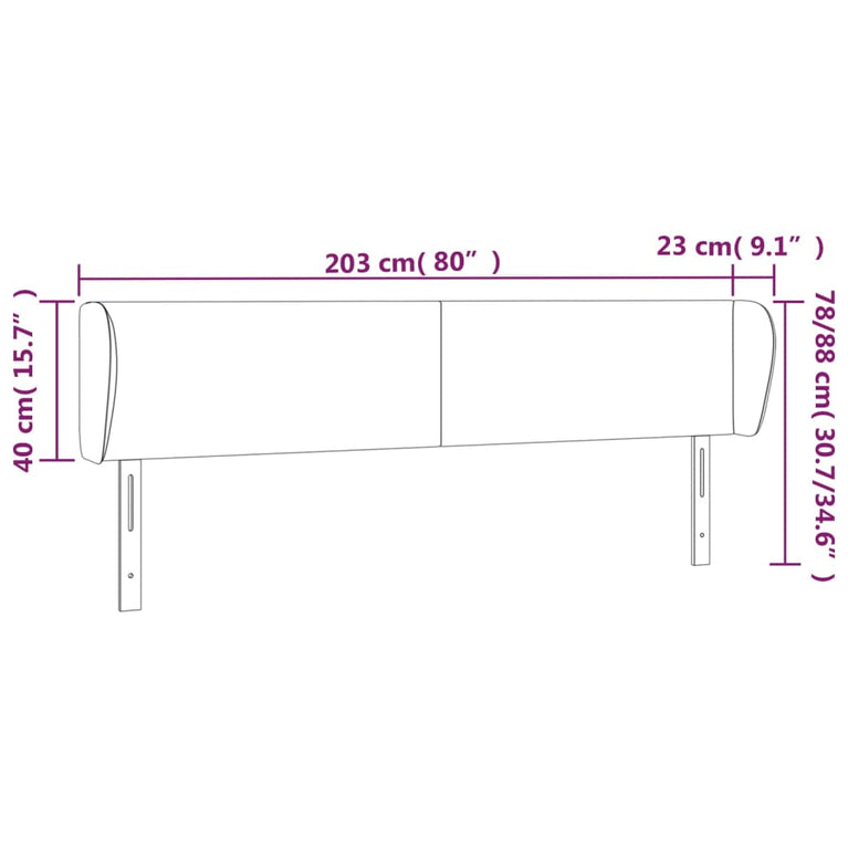 Hoofdbord met randen 203x23x78/88 cm stof taupe