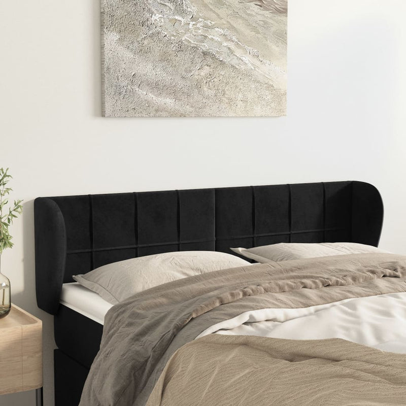 Hoofdbord met randen 147x23x78/88 cm fluweel zwart