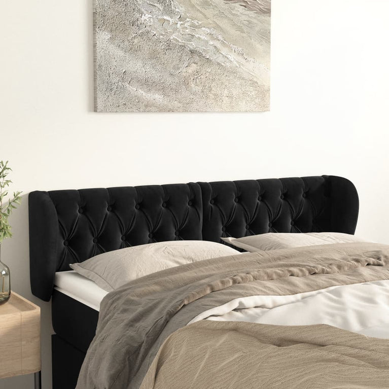 Hoofdbord met randen 163x23x78/88 cm fluweel zwart