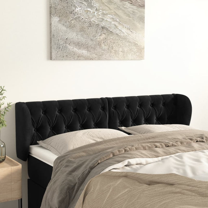 Hoofdbord met randen 163x23x78/88 cm fluweel zwart