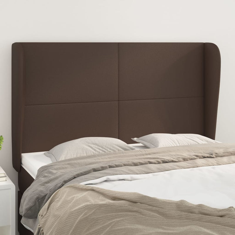 Hoofdbord met randen 147x23x118/128 cm kunstleer bruin