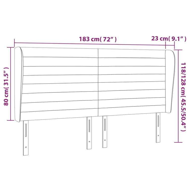 Hoofdbord met randen 183x23x118/128 cm stof donkerbruin