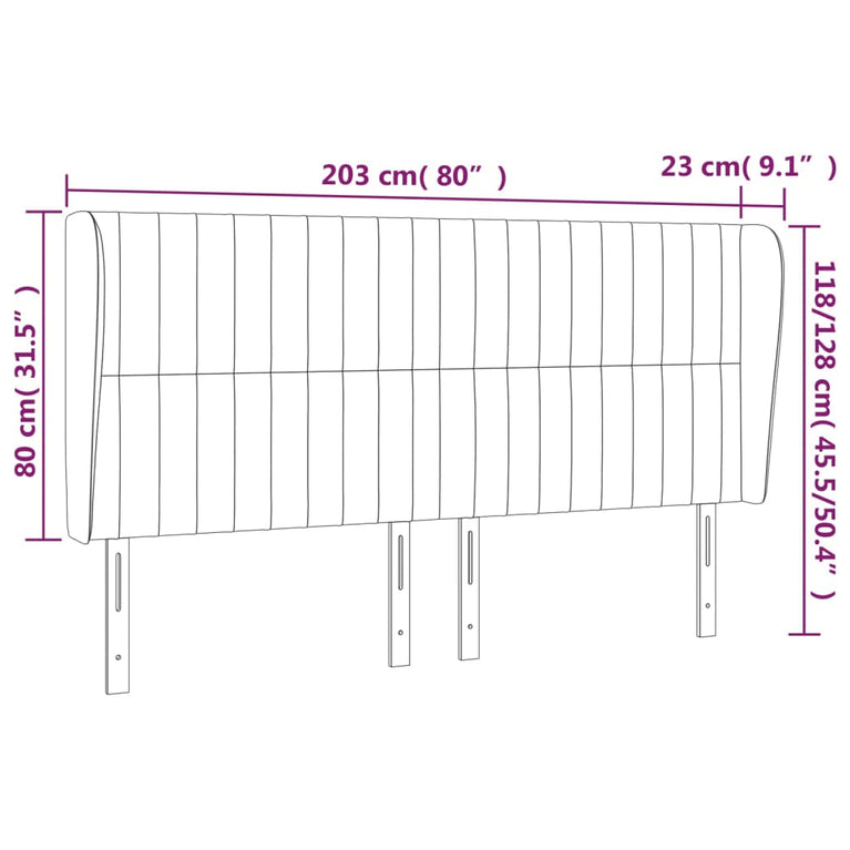 Hoofdbord met randen 203x23x118/128 cm stof taupe