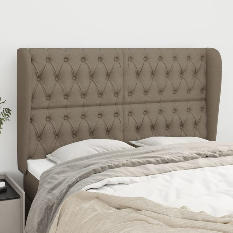 Hoofdbord met randen 163x23x118/128 cm stof taupe