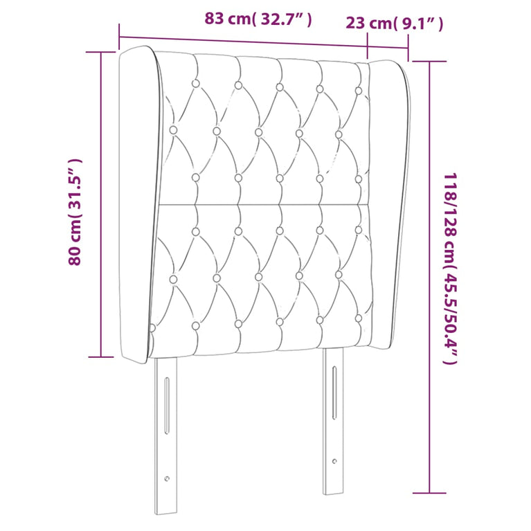 Hoofdbord met randen 83x23x118/128 cm fluweel zwart