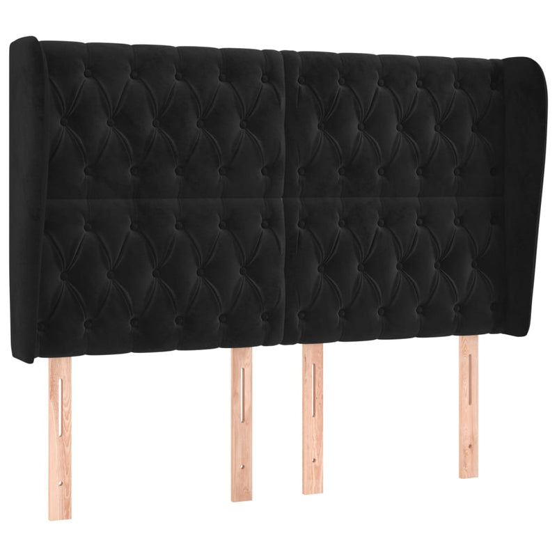 Hoofdbord met randen 163x23x118/128 cm fluweel zwart