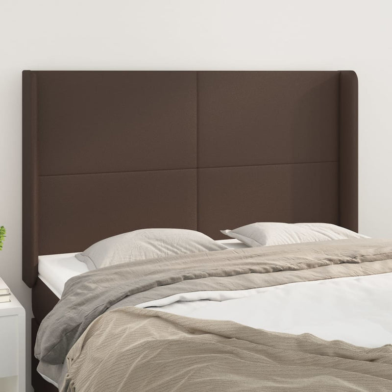 Hoofdbord met randen 147x16x118/128 cm kunstleer bruin