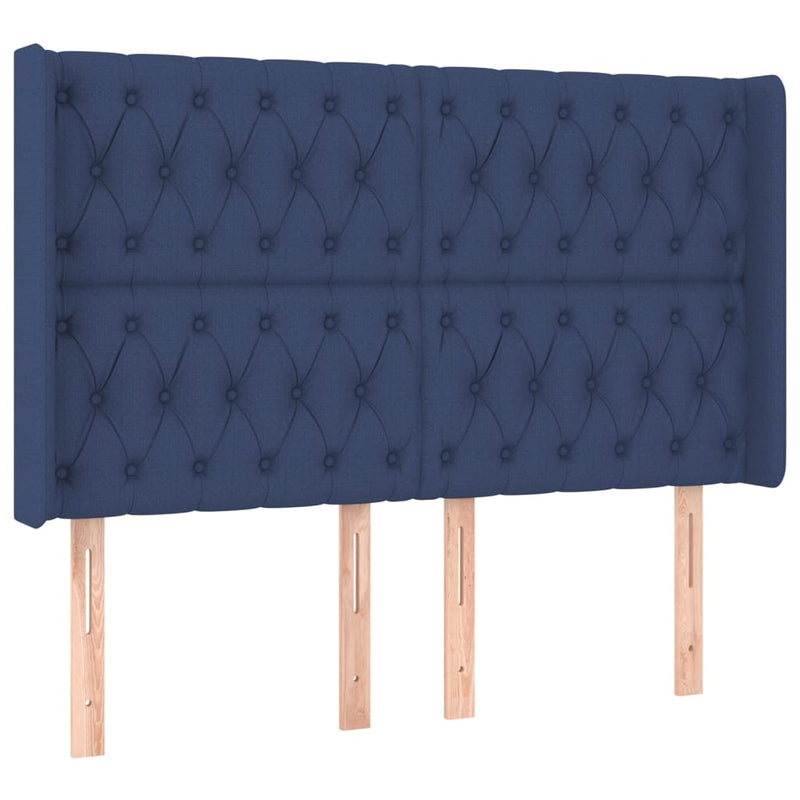 Hoofdbord met randen 147x16x118/128 cm stof blauw