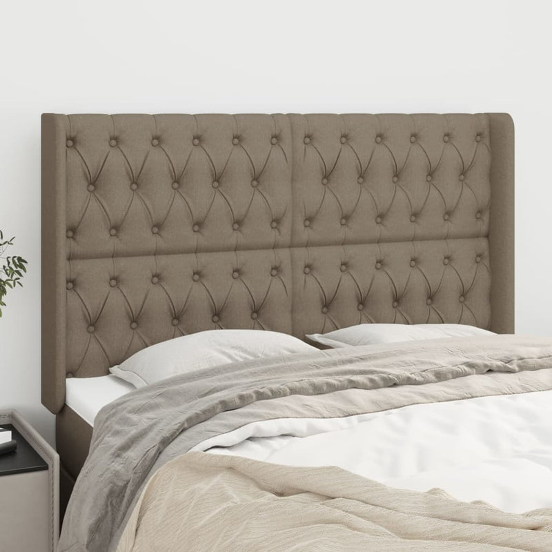 Hoofdbord met randen 163x16x118/128 cm stof taupe