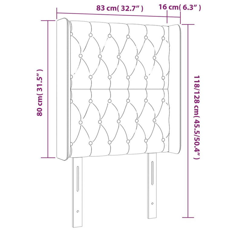 Hoofdbord met randen 83x16x118/128 cm fluweel zwart