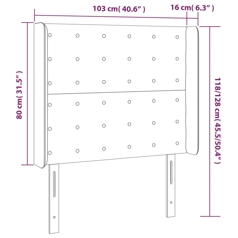 Hoofdbord met randen 103x16x118/128 cm stof crèmekleurig