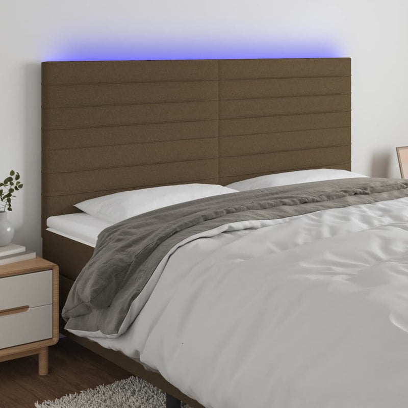 Hoofdbord LED 180x5x118/128 cm stof donkerbruin
