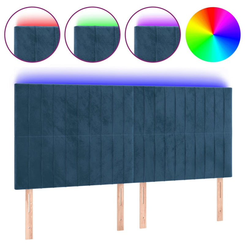 Hoofdbord LED 180x5x118/128 cm fluweel donkerblauw