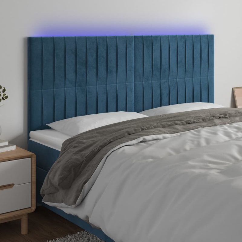 Hoofdbord LED 180x5x118/128 cm fluweel donkerblauw