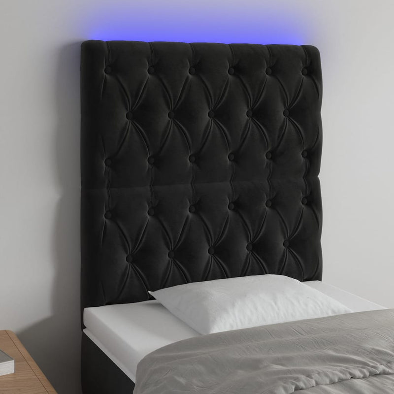Hoofdbord LED 80x7x118/128 cm fluweel zwart