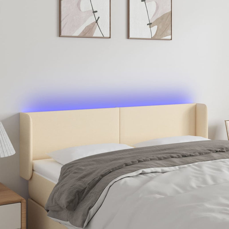 Hoofdbord LED 147x16x78/88 cm stof crèmekleurig