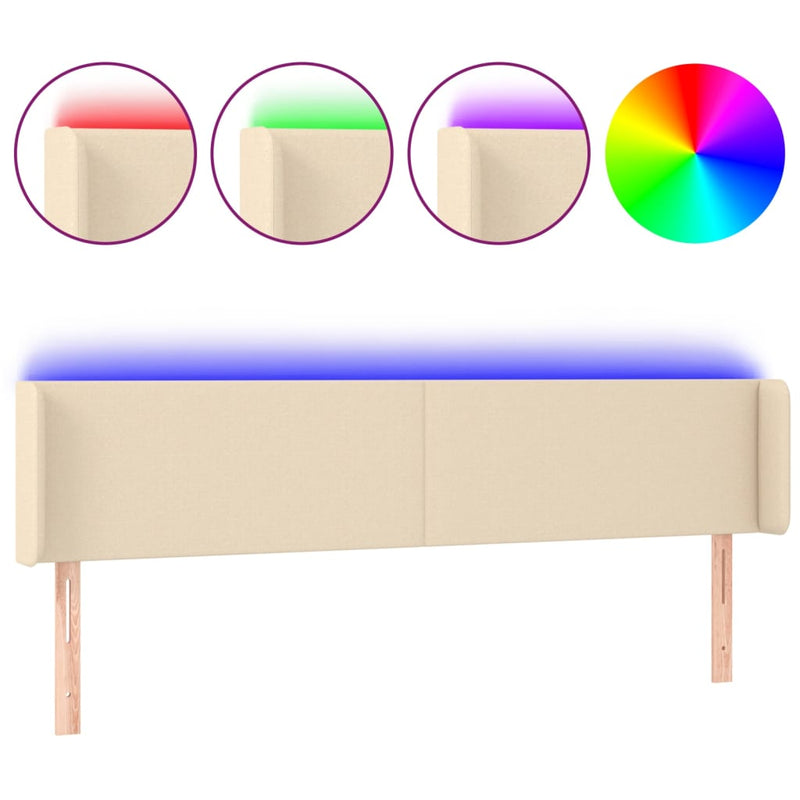 Hoofdbord LED 183x16x78/88 cm stof crèmekleurig
