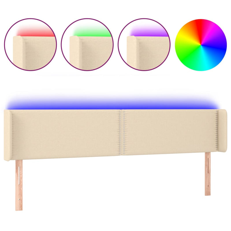 Hoofdbord LED 163x16x78/88 cm stof crèmekleurig