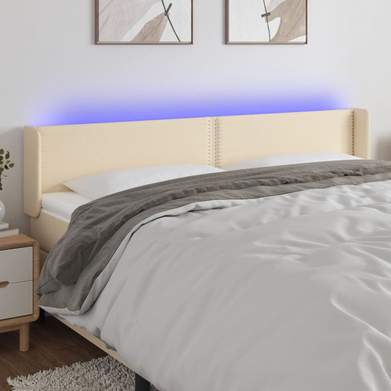 Hoofdbord LED 163x16x78/88 cm stof crèmekleurig