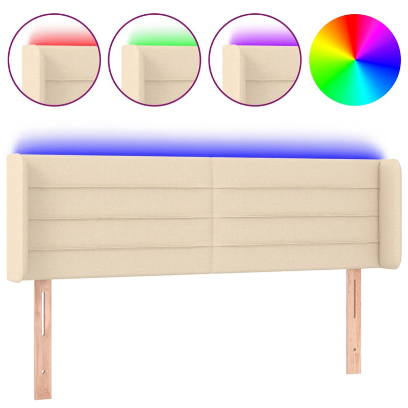 Hoofdbord LED 147x16x78/88 cm stof crèmekleurig