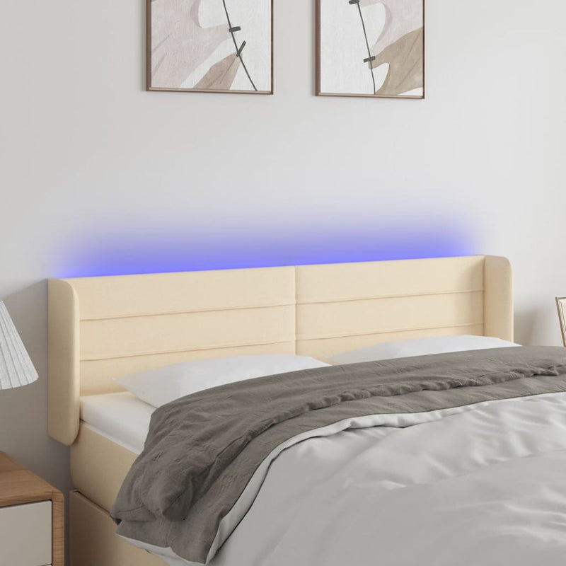 Hoofdbord LED 147x16x78/88 cm stof crèmekleurig