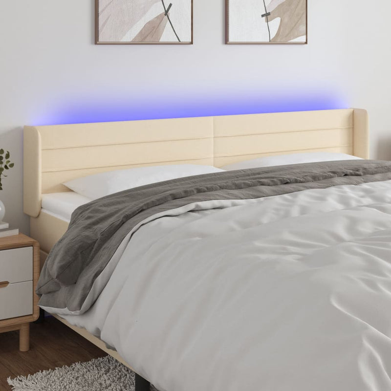 Hoofdbord LED 183x16x78/88 cm stof crèmekleurig