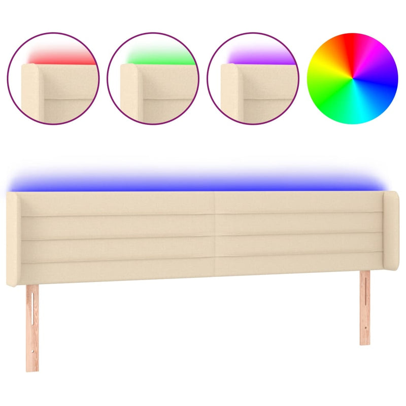 Hoofdbord LED 203x16x78/88 cm stof crèmekleurig
