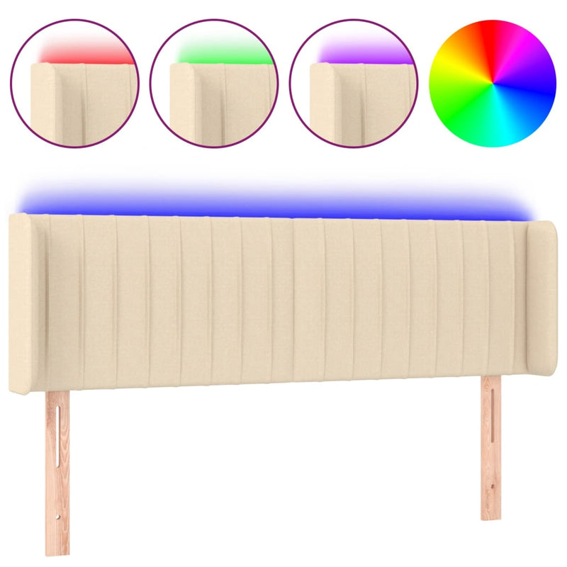 Hoofdbord LED 147x16x78/88 cm stof crèmekleurig
